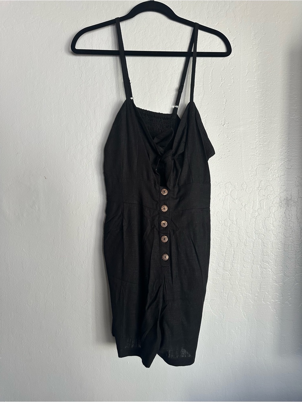 Black Button-Front Spaghetti Strap Romper